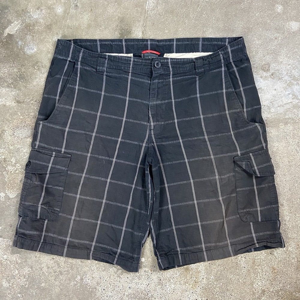 The‎ North Face Cargo Shorts Size 38 Black Plaid Loose Fit Outdoor Hiking Wear